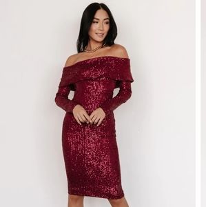 Baltic Born Karma Off Shoulder Sequin Midi Dress - Size M